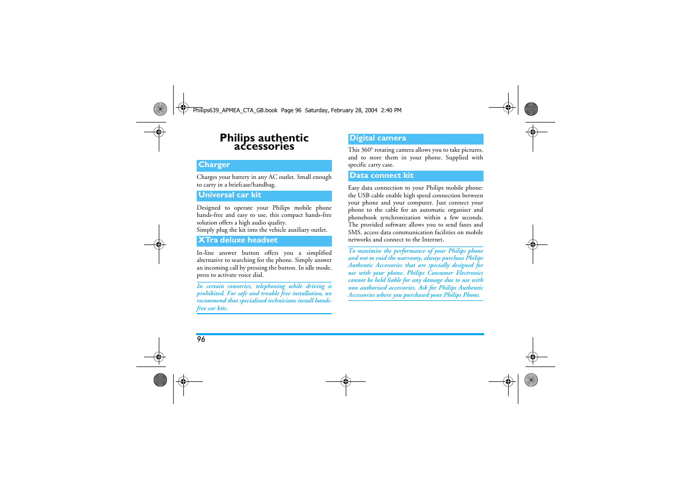 Philips authentic accessories | Philips 639 User Manual | Page 97 / 100