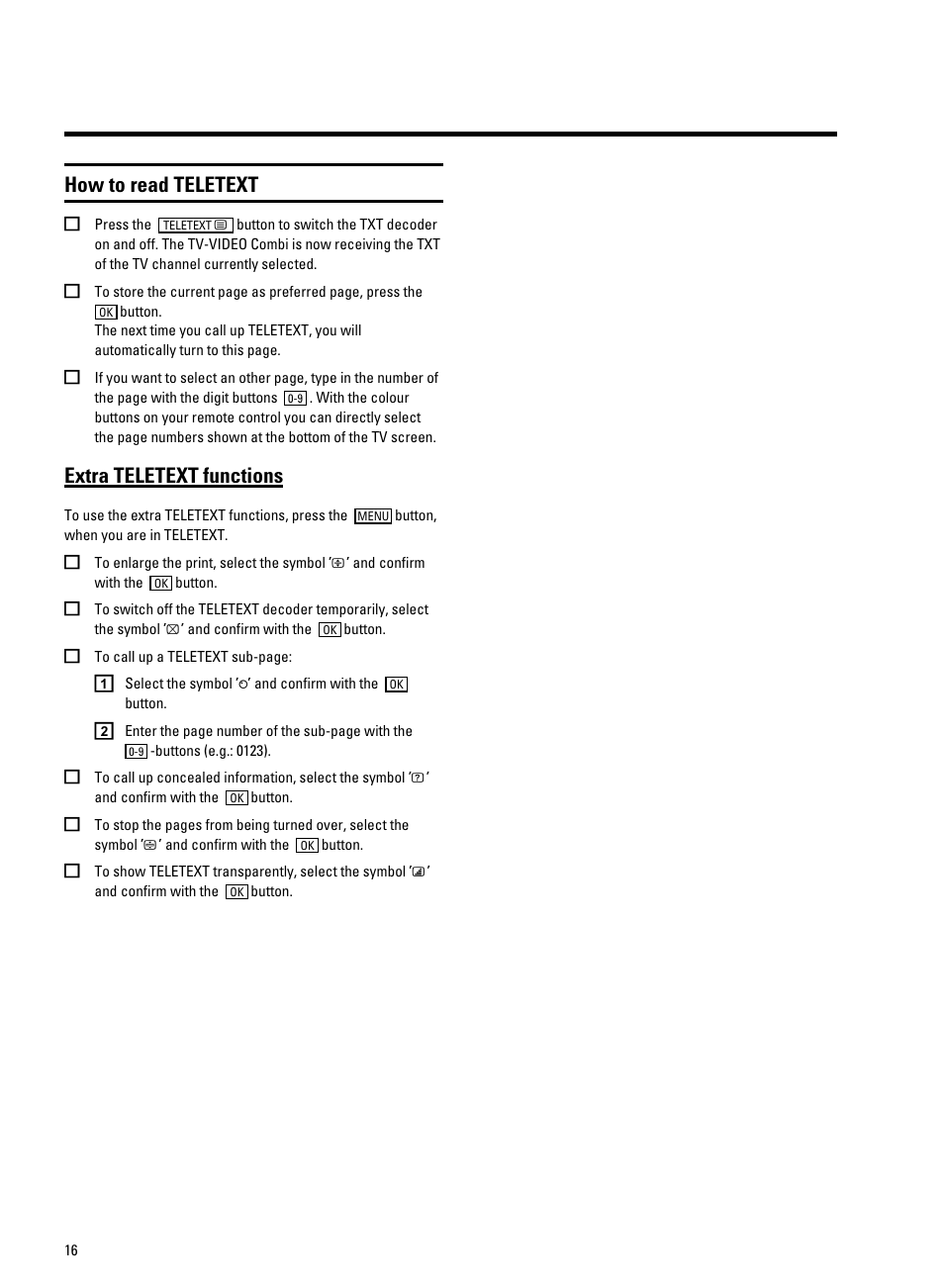 How to read teletext, Extra teletext functions | Philips 21PV708-715-908-918/07 User Manual | Page 18 / 31