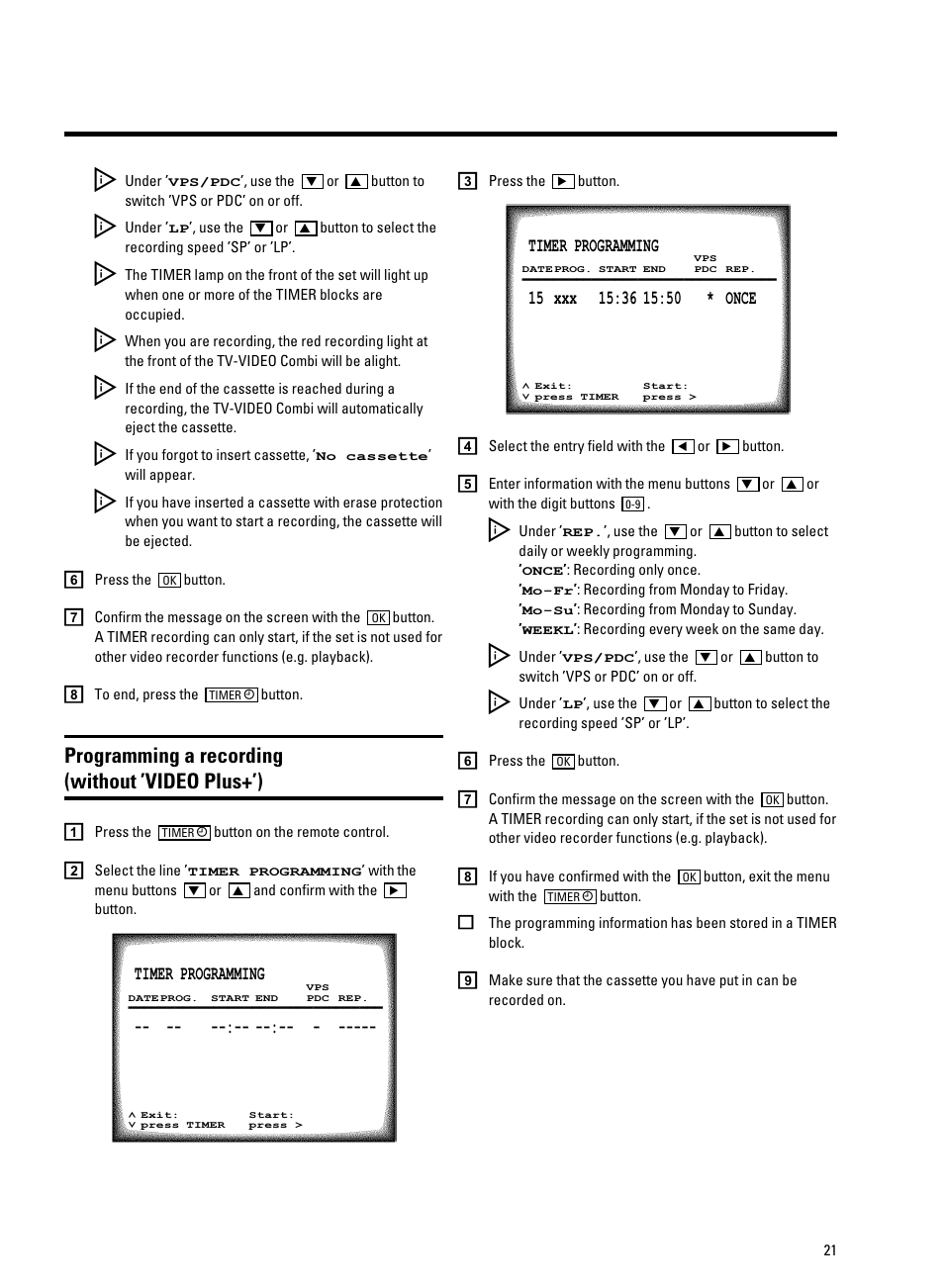 Programming a recording (without ’video plus+’) | Philips 21PV708-715-908-918/07 User Manual | Page 23 / 31