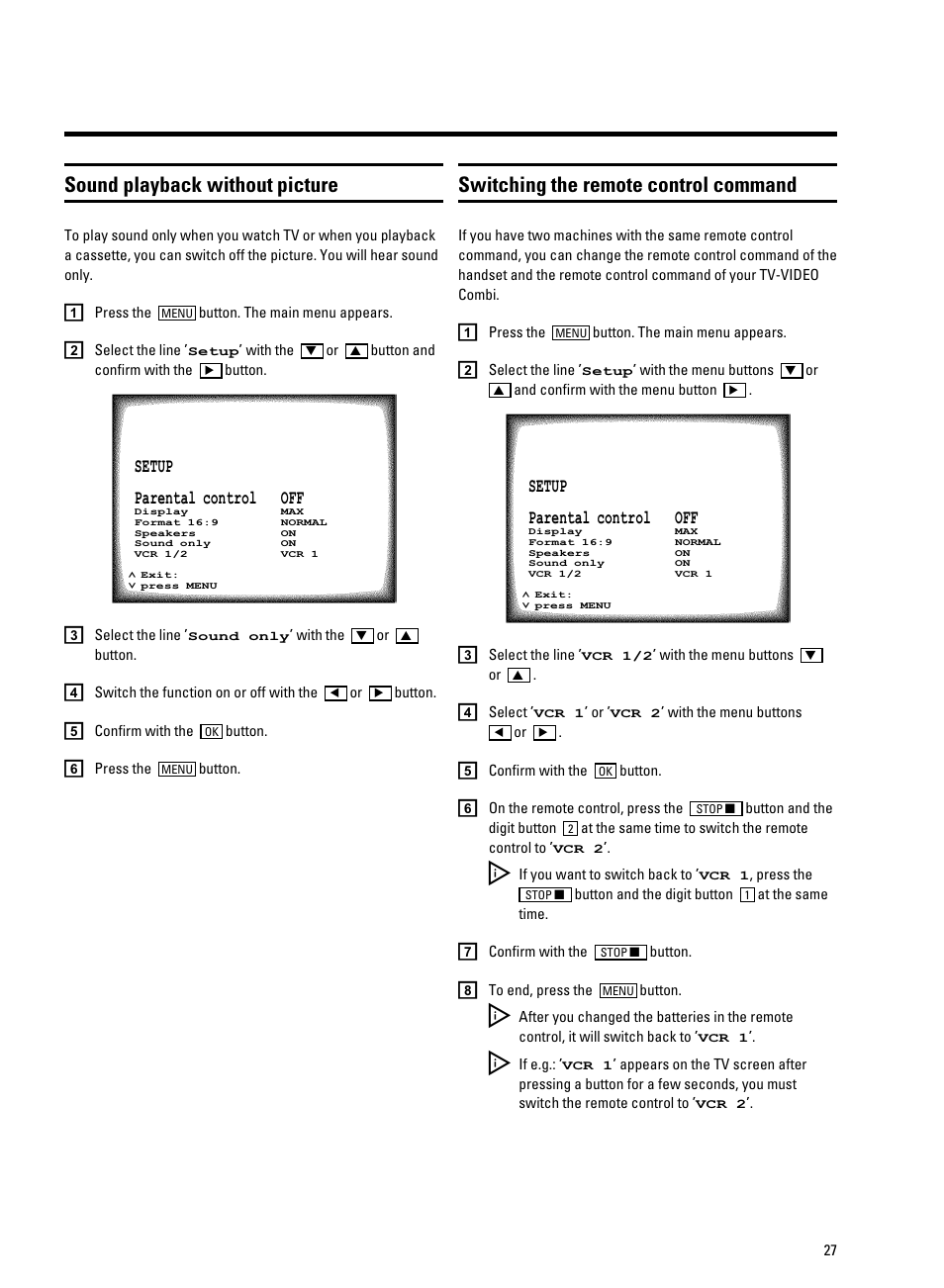 Sound playback without picture, Switching the remote control command | Philips 21PV708-715-908-918/07 User Manual | Page 29 / 31