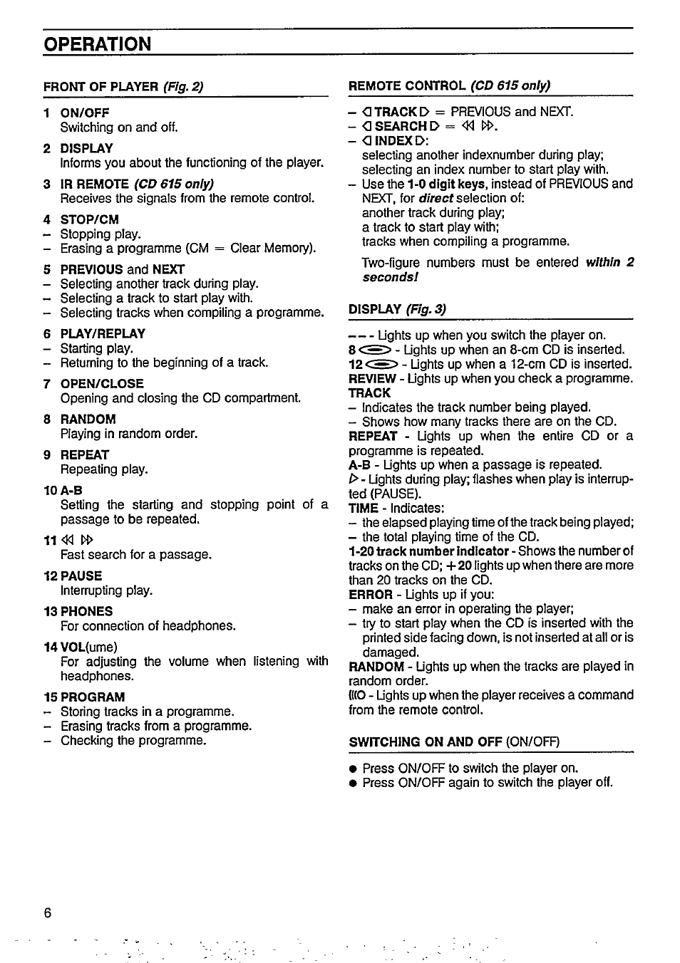 Operation | Philips CD 605 User Manual | Page 6 / 14