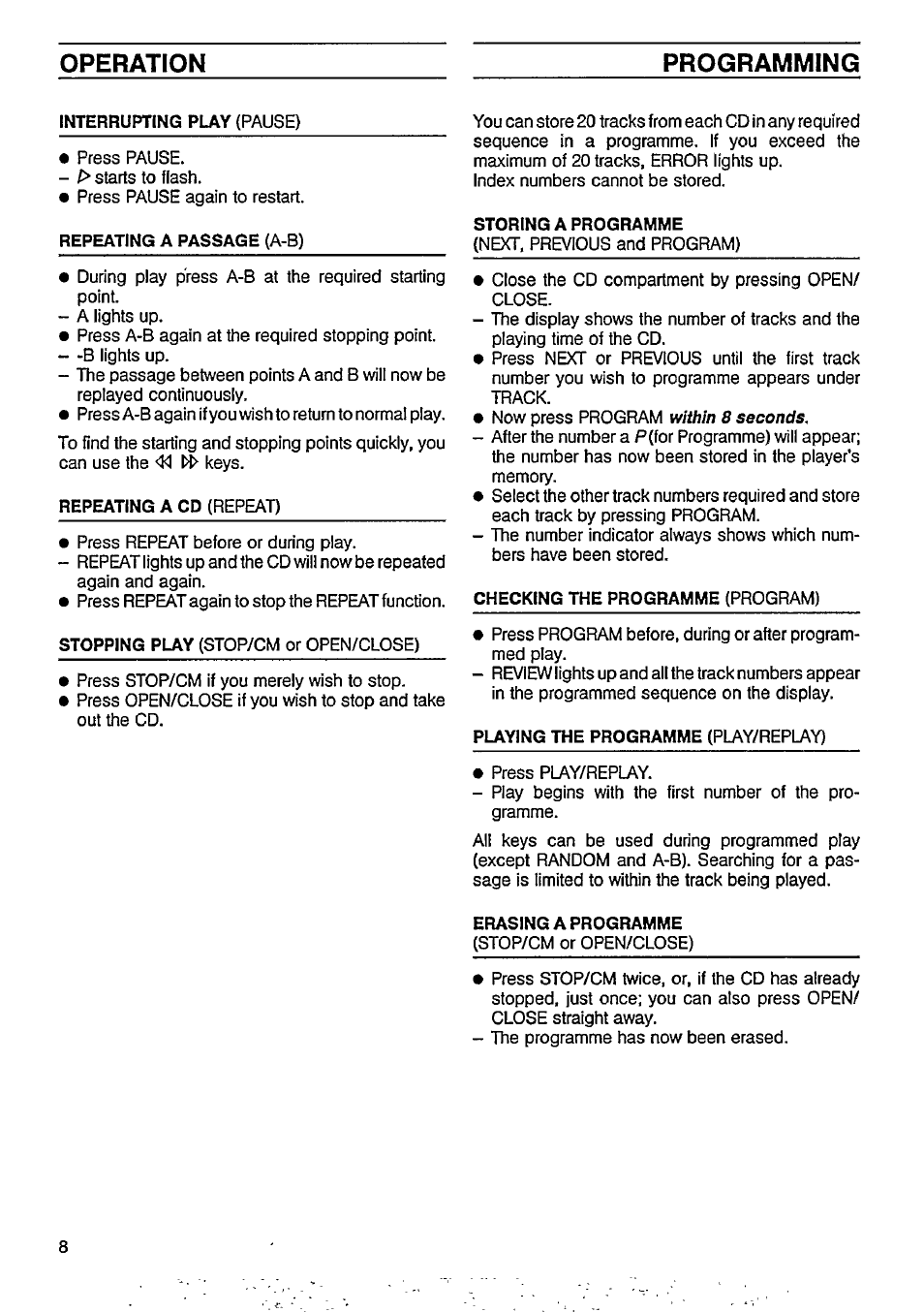 Operation programming | Philips CD 605 User Manual | Page 8 / 14