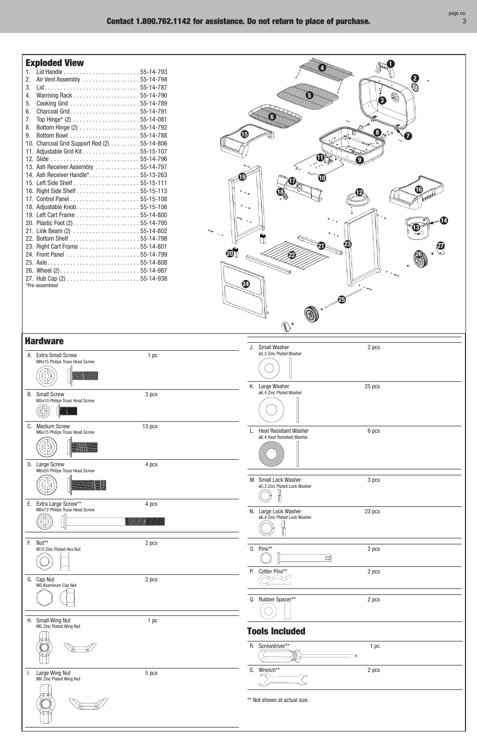 Exploded view, Hardware, Tools included | Philips CBC608A User Manual | Page 3 / 12