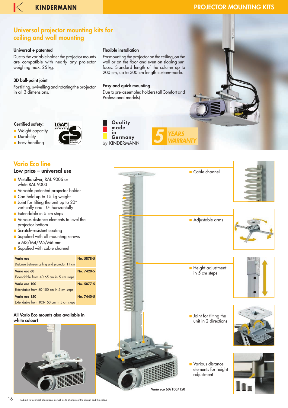 Projector mounting kits, Vario eco line, Years warranty | Philips 220X User Manual | Page 16 / 68