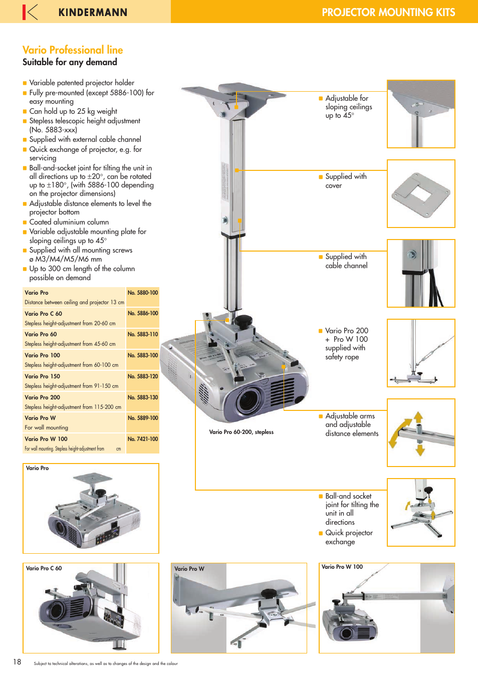 Vario professional line, Projector mounting kits, Suitable for any demand | Philips 220X User Manual | Page 18 / 68