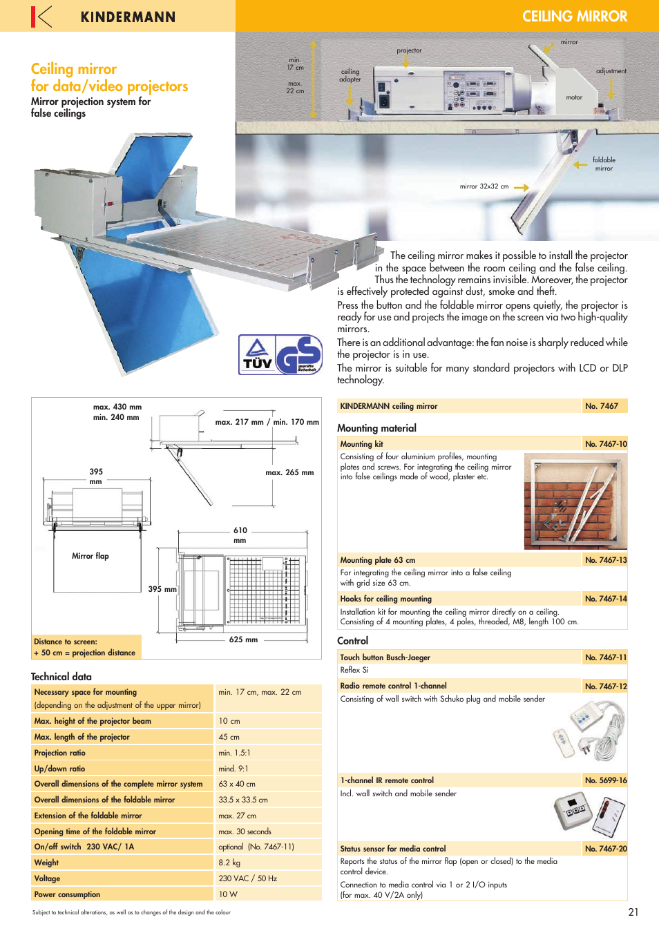 Ceiling mirror for data/video projectors, Ceiling mirror | Philips 220X User Manual | Page 21 / 68