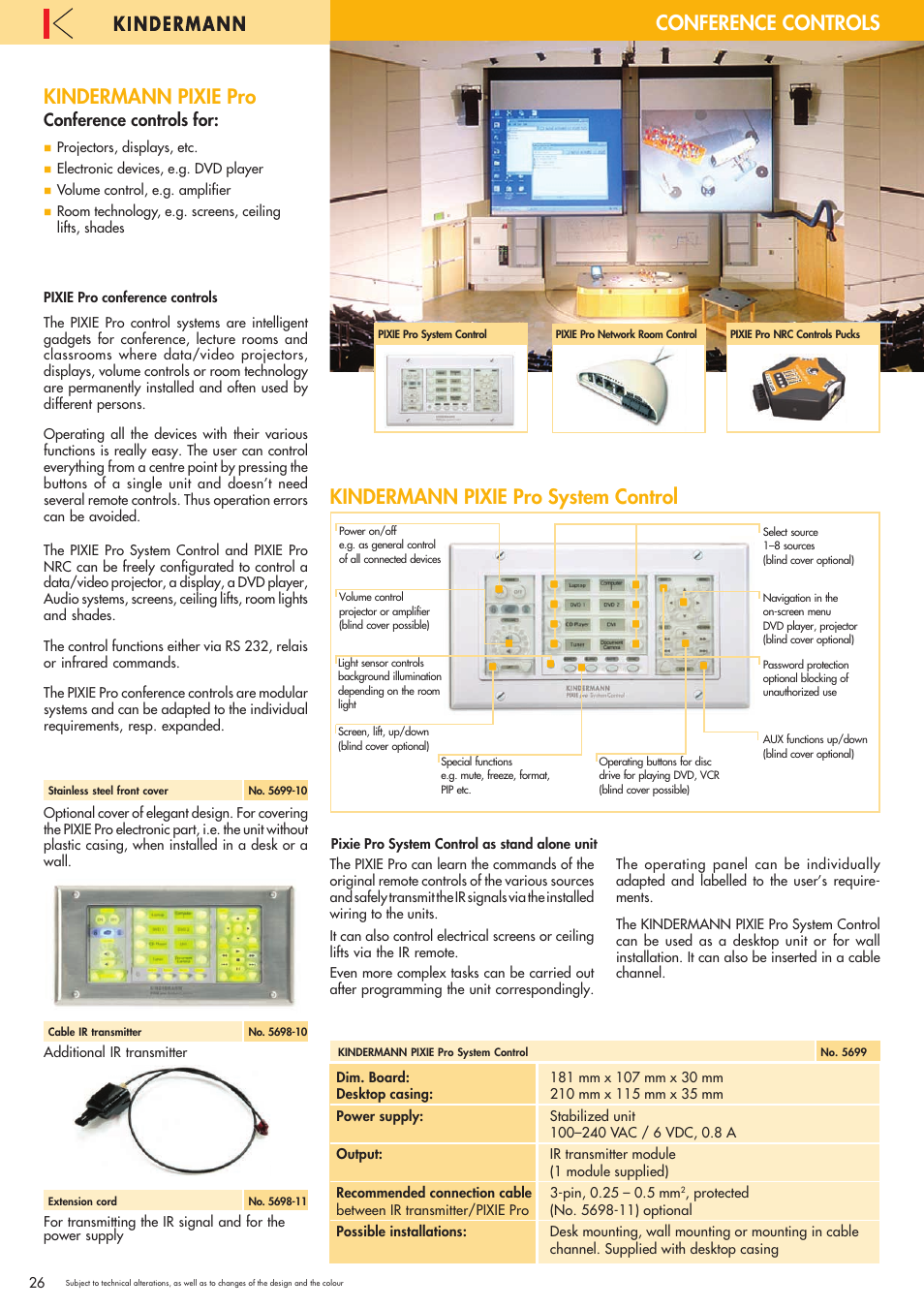 Conference controls, Kindermann pixie pro, Kindermann pixie pro system control | Conference controls for | Philips 220X User Manual | Page 26 / 68