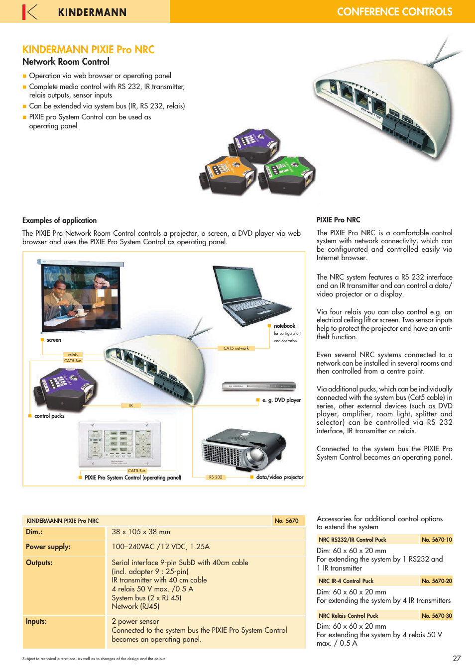 Kindermann pixie pro nrc, Conference controls, Network room control | Philips 220X User Manual | Page 27 / 68