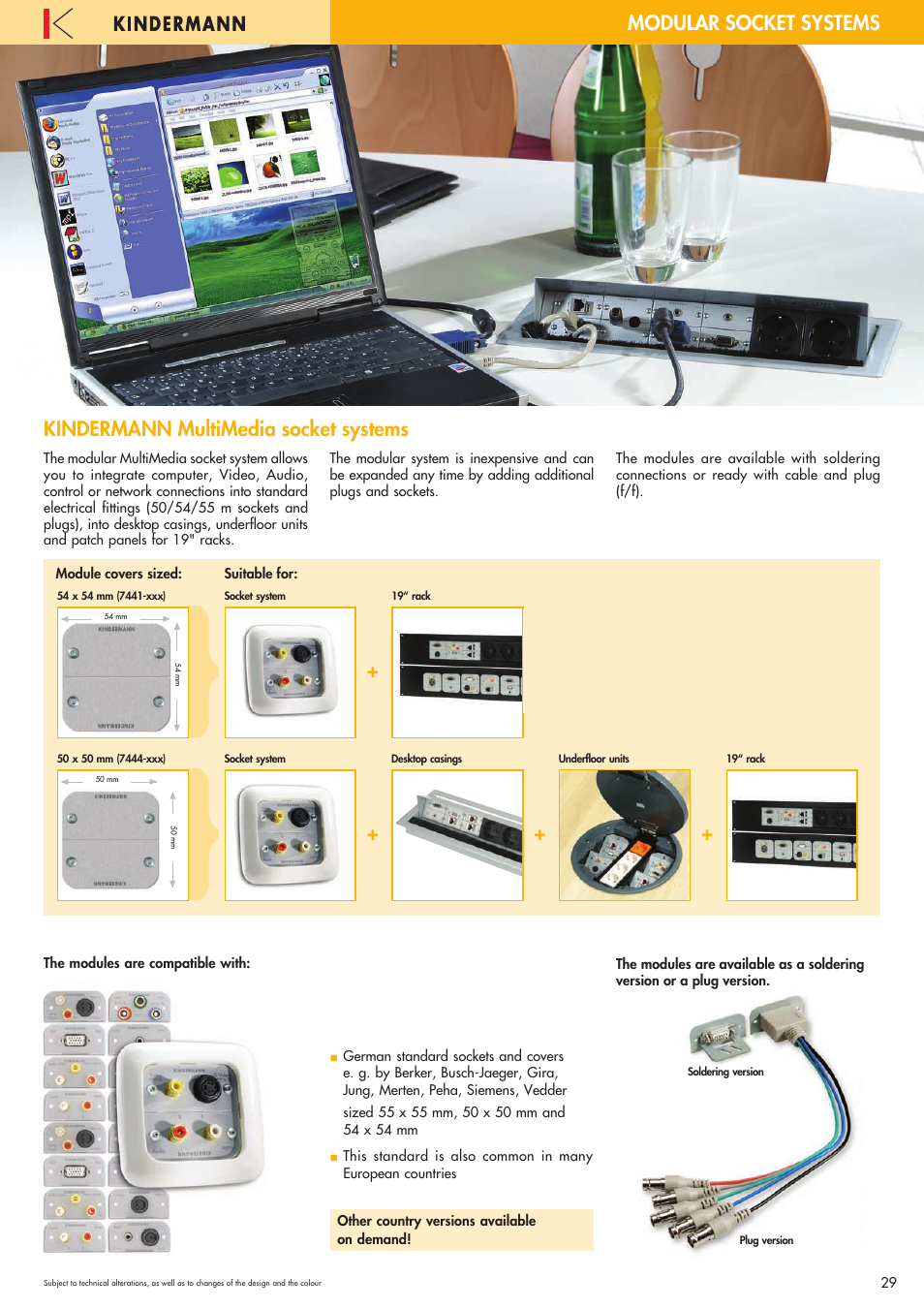 Modular socket systems, Kindermann multimedia socket systems | Philips 220X User Manual | Page 29 / 68