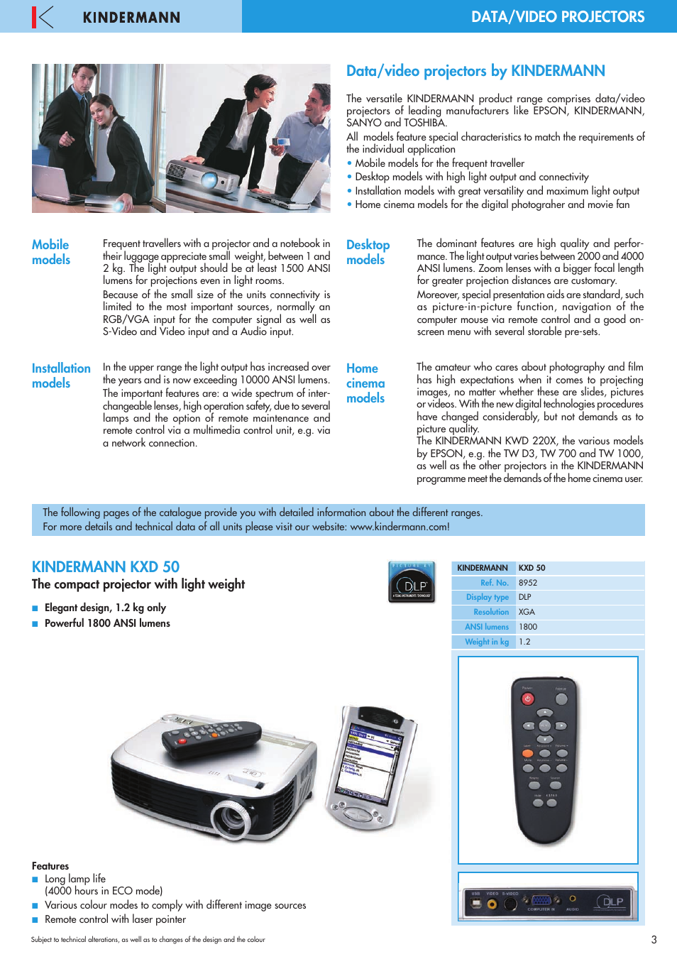 Data/video projectors, Data/video projectors by kindermann, Kindermann kxd 50 | The compact projector with light weight | Philips 220X User Manual | Page 3 / 68