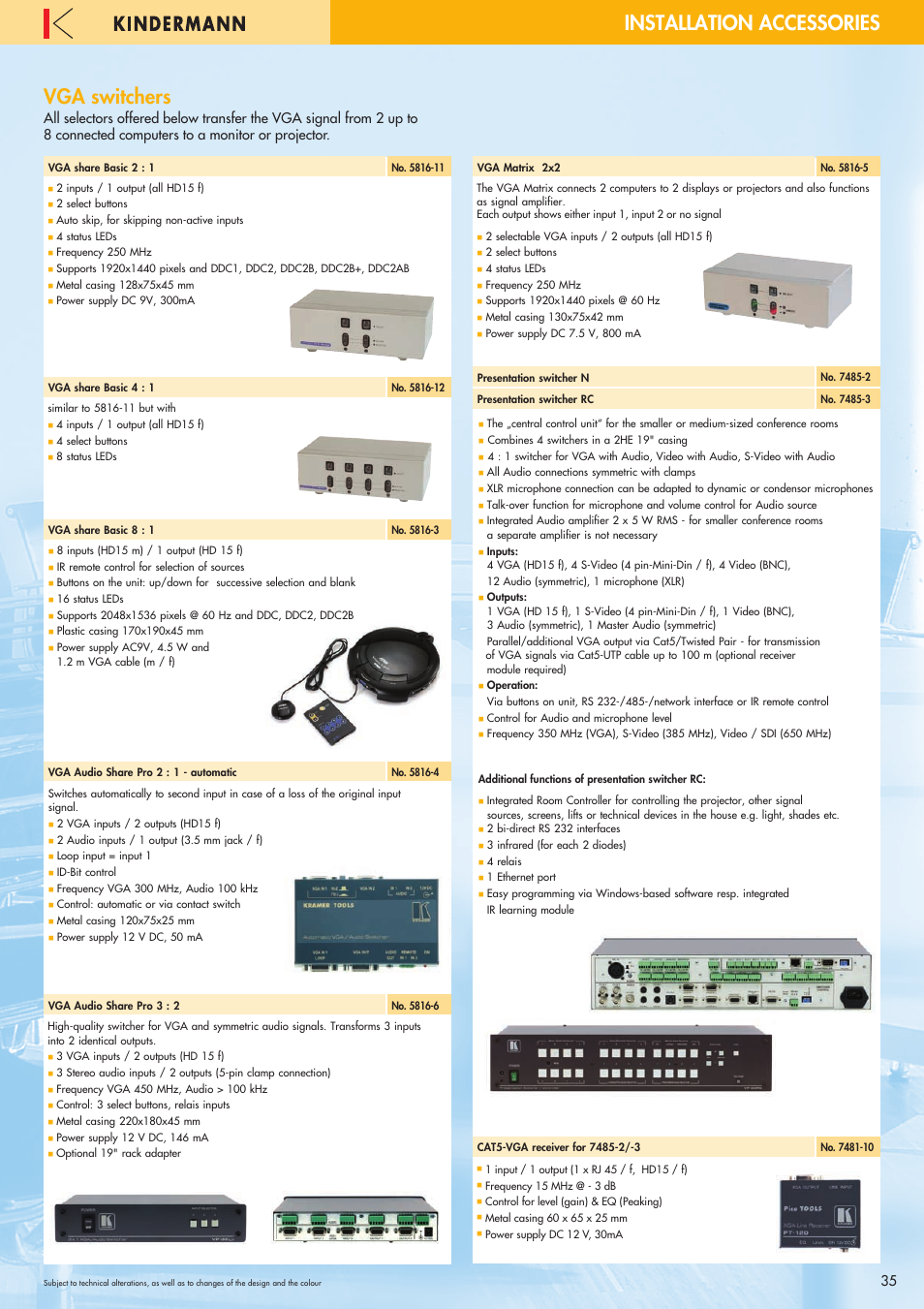 Vga switchers, Installation accessories | Philips 220X User Manual | Page 35 / 68