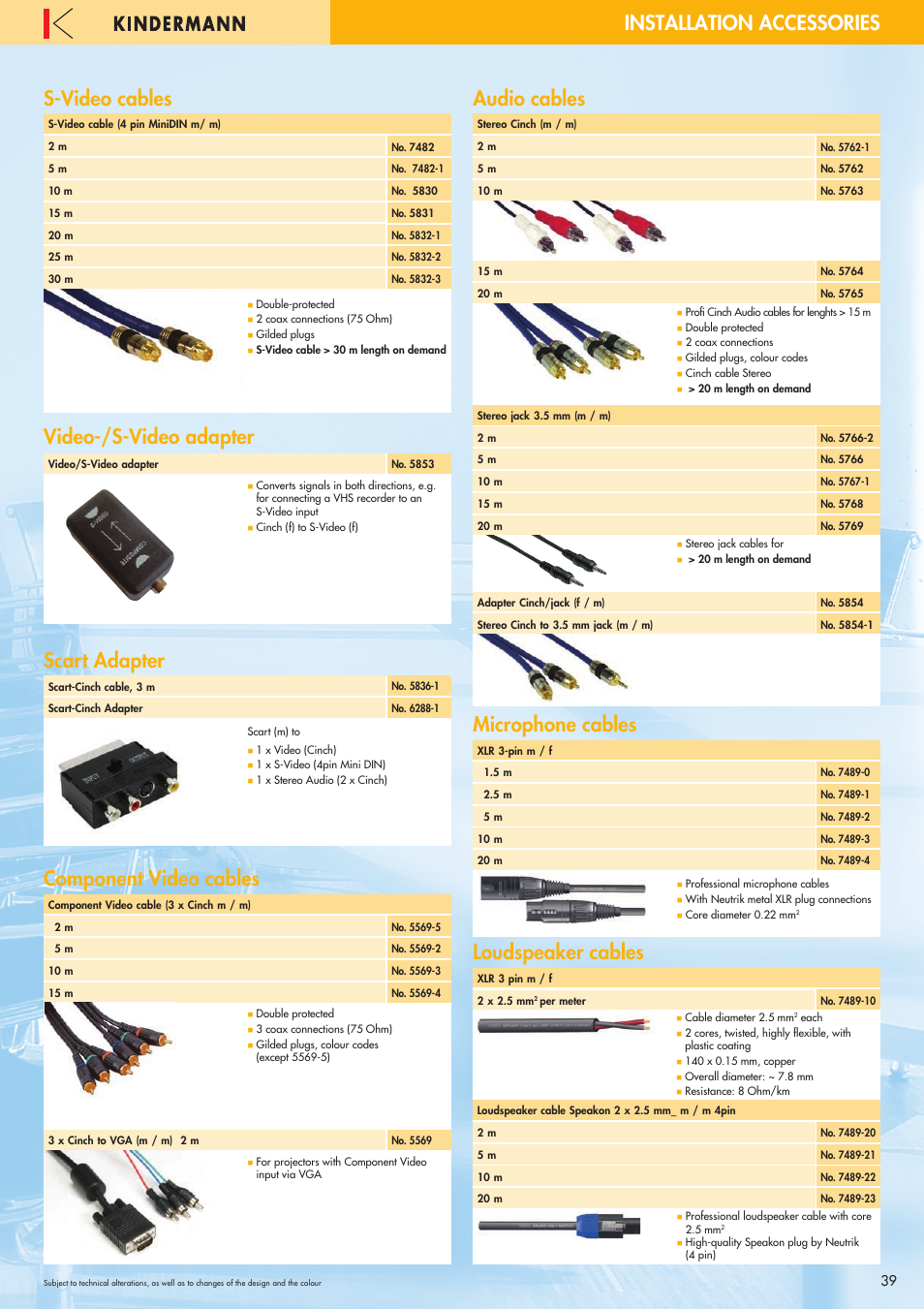 S-video cables, Video-/s-video adapter, Scart adapter | Component video cables, Audio cables, Microphone cables, Loudspeaker cables, Installation accessories, Scart adapter component video cables | Philips 220X User Manual | Page 39 / 68