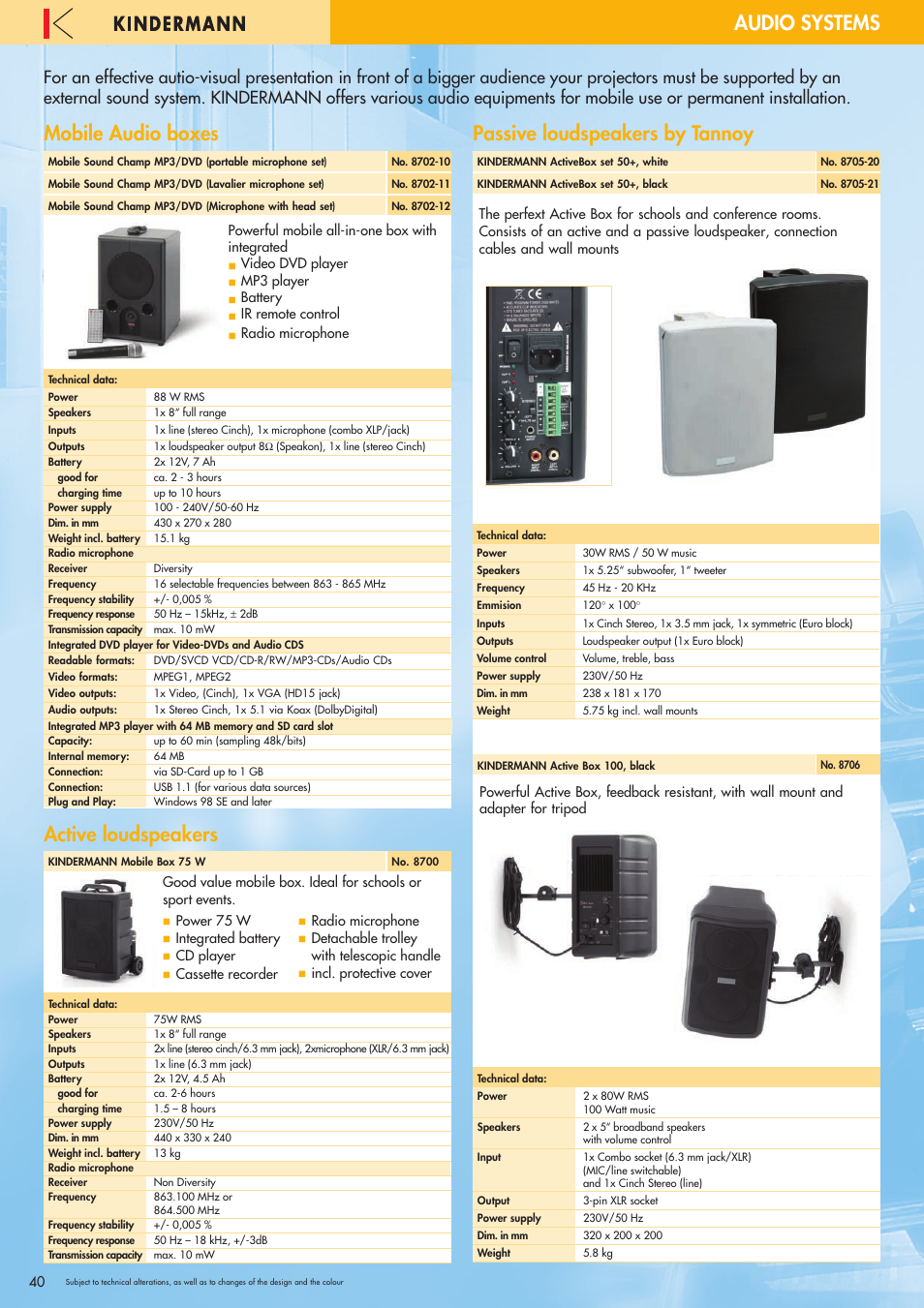 Audio systems, Mobile audio boxes, Active loudspeakers | Passive loudspeakers by tannoy | Philips 220X User Manual | Page 40 / 68