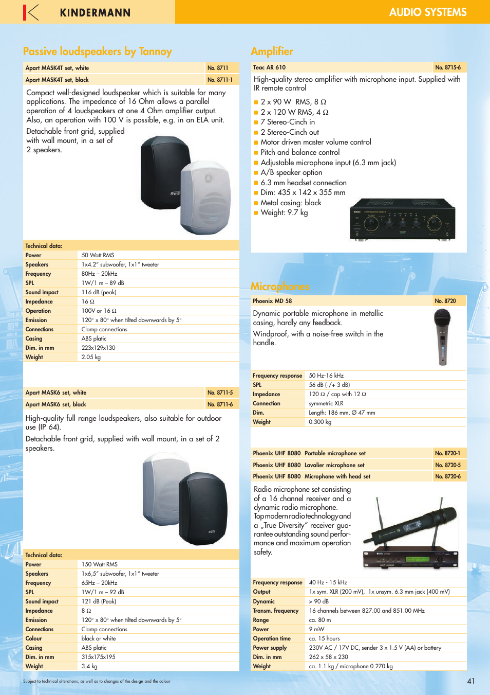 Passive loudspeakers by tannoy, Amplifier, Microphones | Audio systems | Philips 220X User Manual | Page 41 / 68