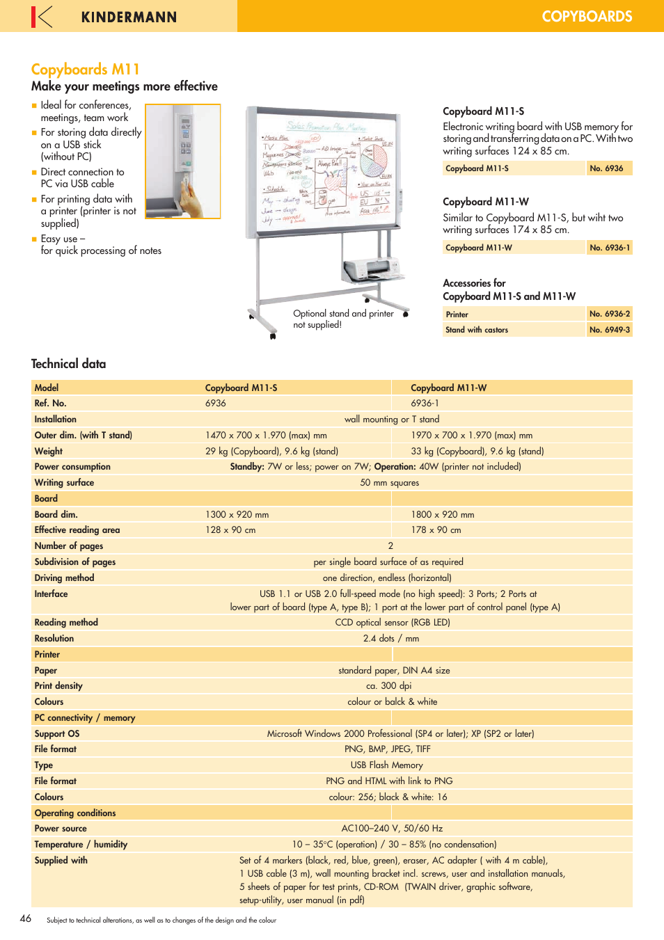 Copyboards, Copyboards m11, Make your meetings more effective | Technical data | Philips 220X User Manual | Page 46 / 68