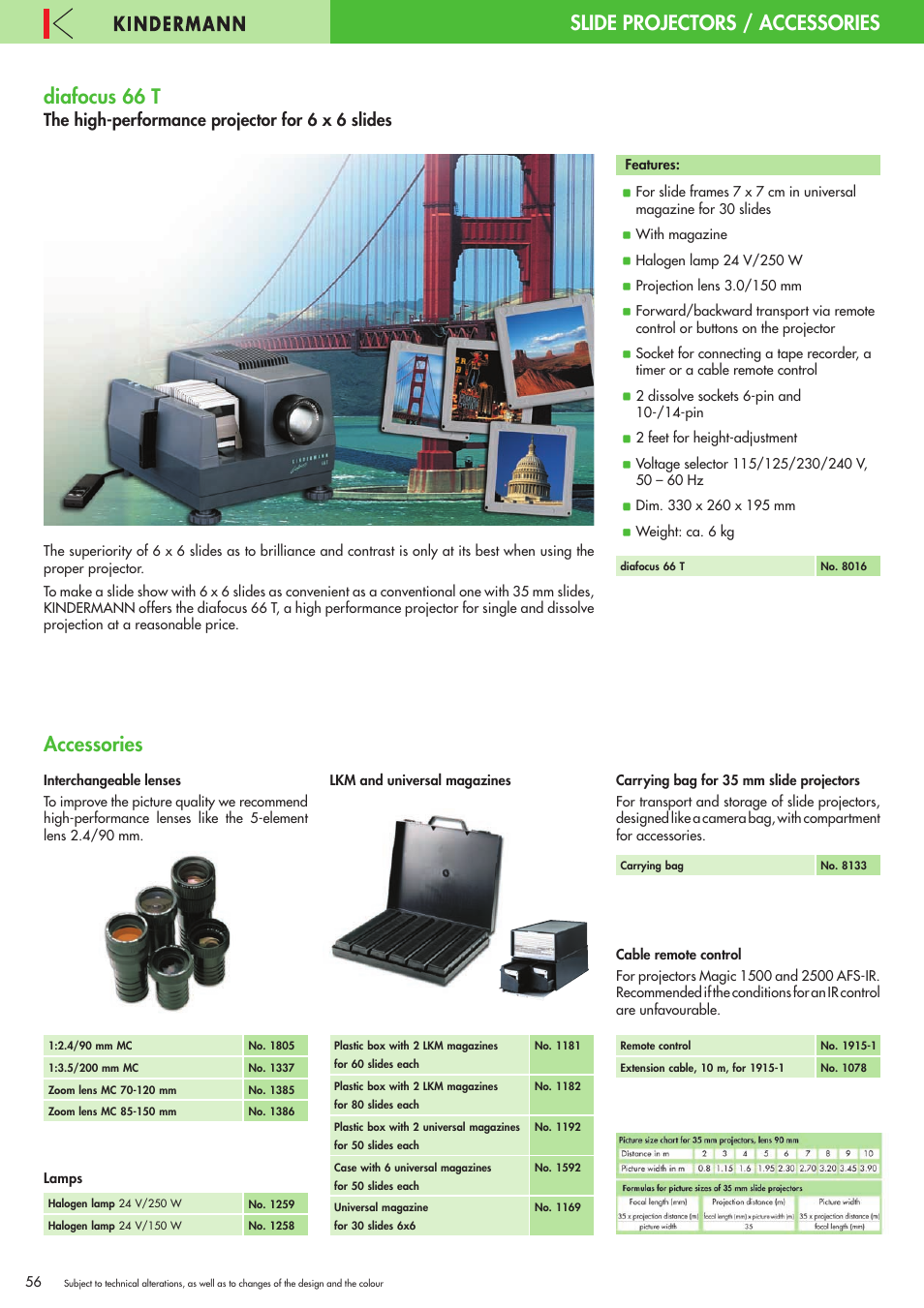 Diafocus 66 t, Accessories, Slide projectors / accessories | The high-performance projector for 6 x 6 slides | Philips 220X User Manual | Page 56 / 68