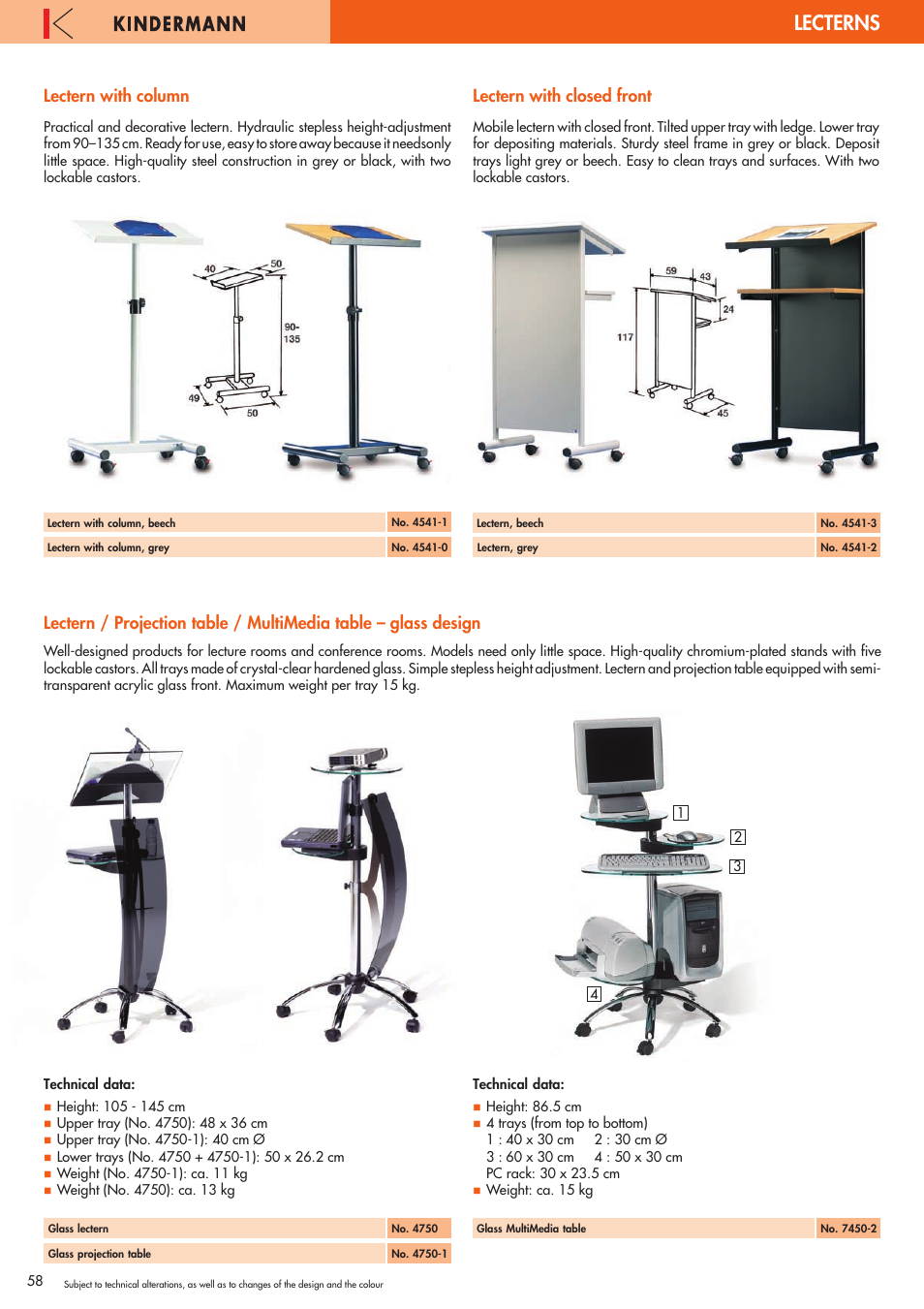 Lecterns, Lectern with column lectern with closed front | Philips 220X User Manual | Page 58 / 68