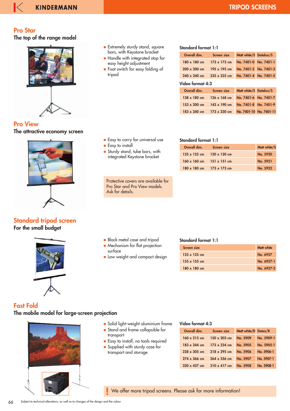 Pro star, Pro view, Standard tripod screen | Fast fold, Tripod screens pro view, The attractive economy screen, The mobile model for large-screen projection, The top of the range model, For the small budget | Philips 220X User Manual | Page 66 / 68