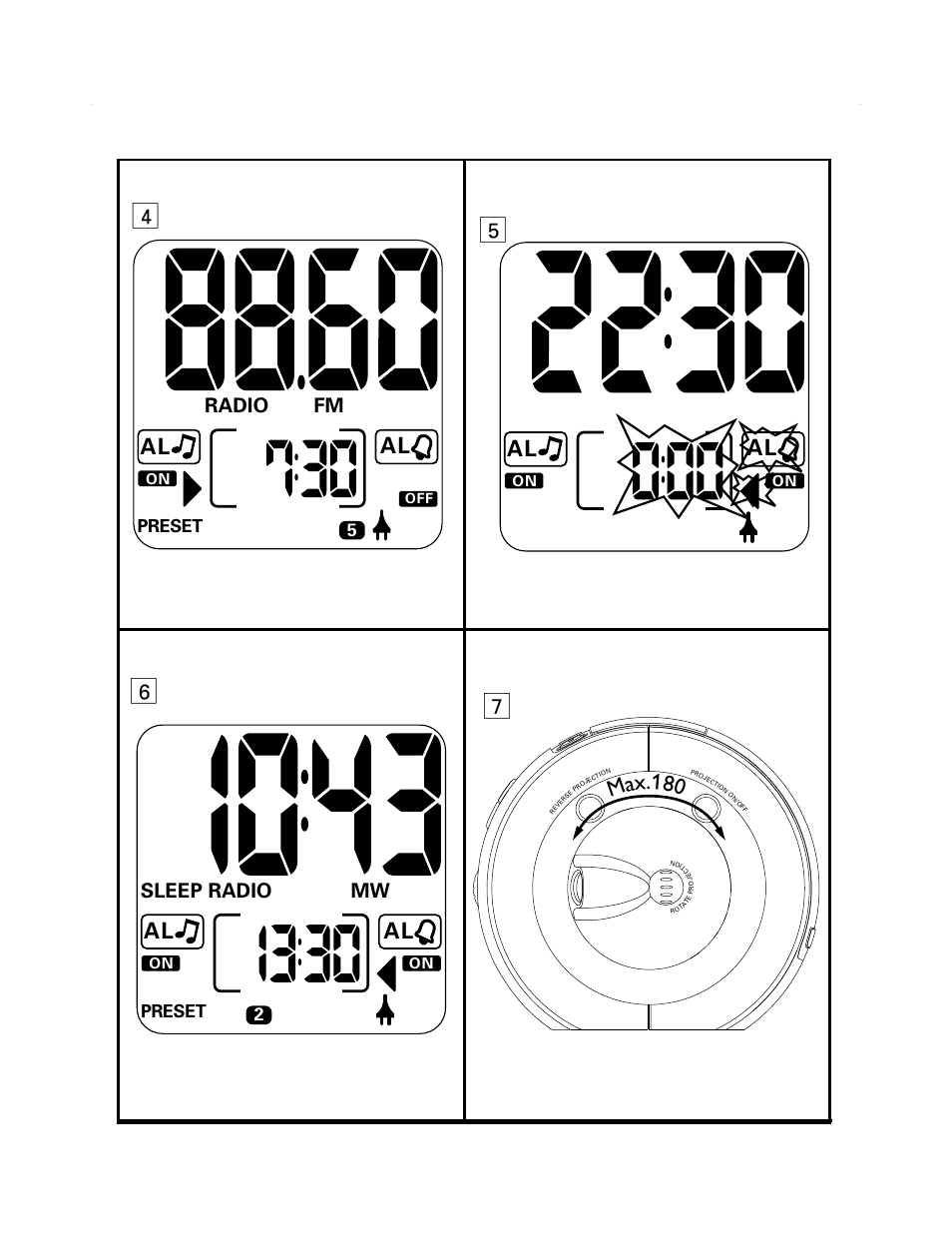 Max.180, Radio fm, Sleep radio mw | Preset | Philips AJ 3600 User Manual | Page 4 / 16