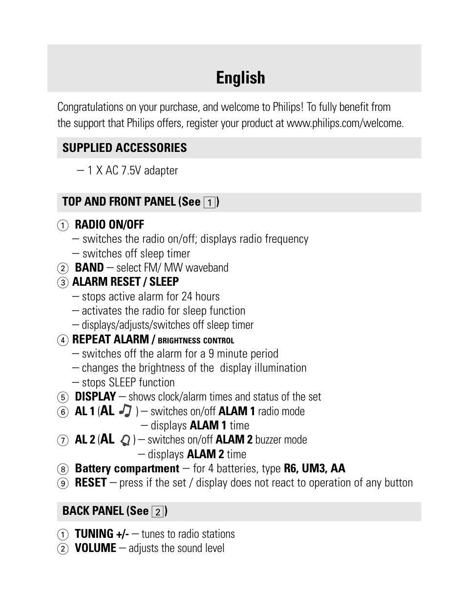 English | Philips AJ 3600 User Manual | Page 5 / 16