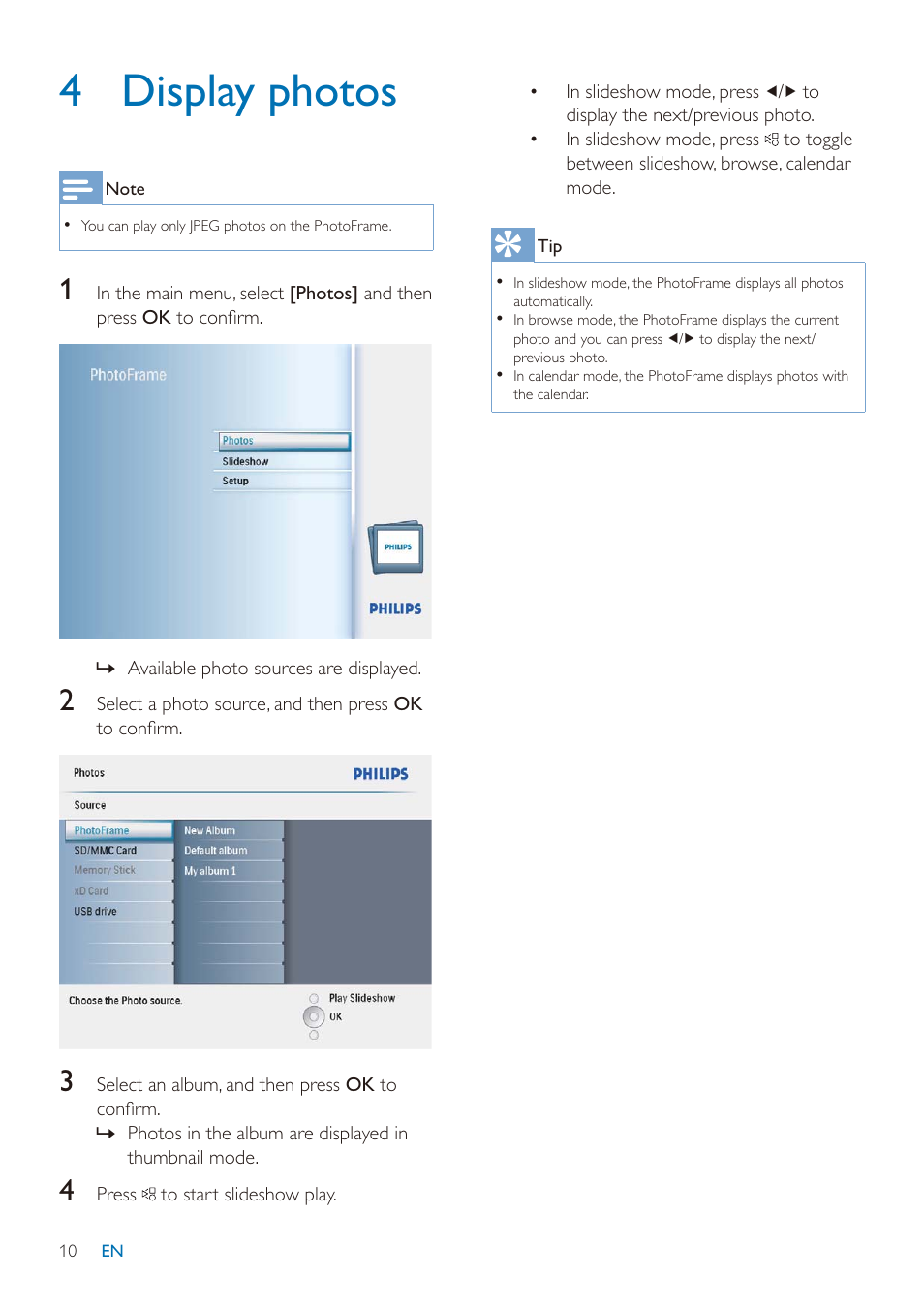 4 display photos | Philips SPF2027/93 User Manual | Page 11 / 36