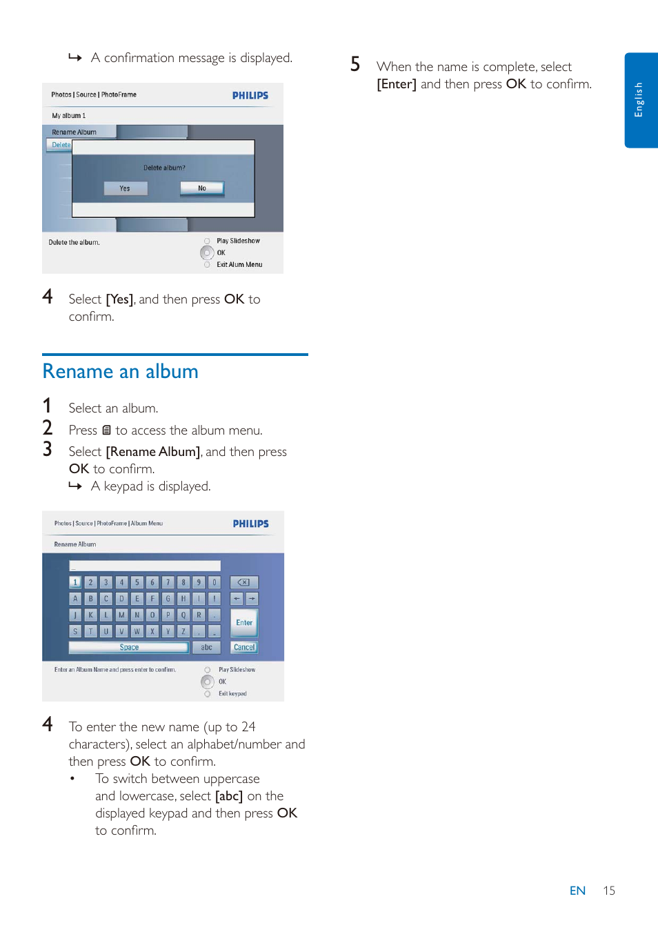 Rename an album 1 | Philips SPF2027/93 User Manual | Page 16 / 36