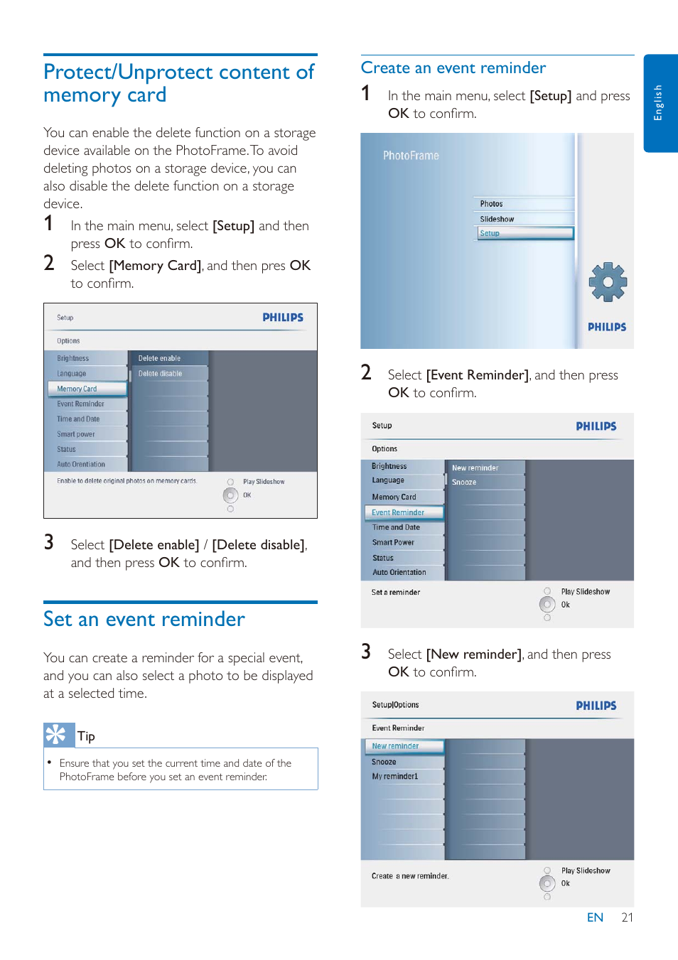 Set an event reminder | Philips SPF2027/93 User Manual | Page 22 / 36