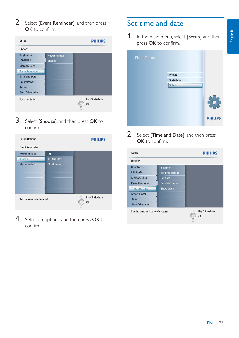 Set time and date 1 | Philips SPF2027/93 User Manual | Page 26 / 36