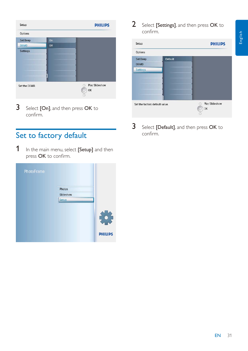 Set to factory default 1 | Philips SPF2027/93 User Manual | Page 32 / 36