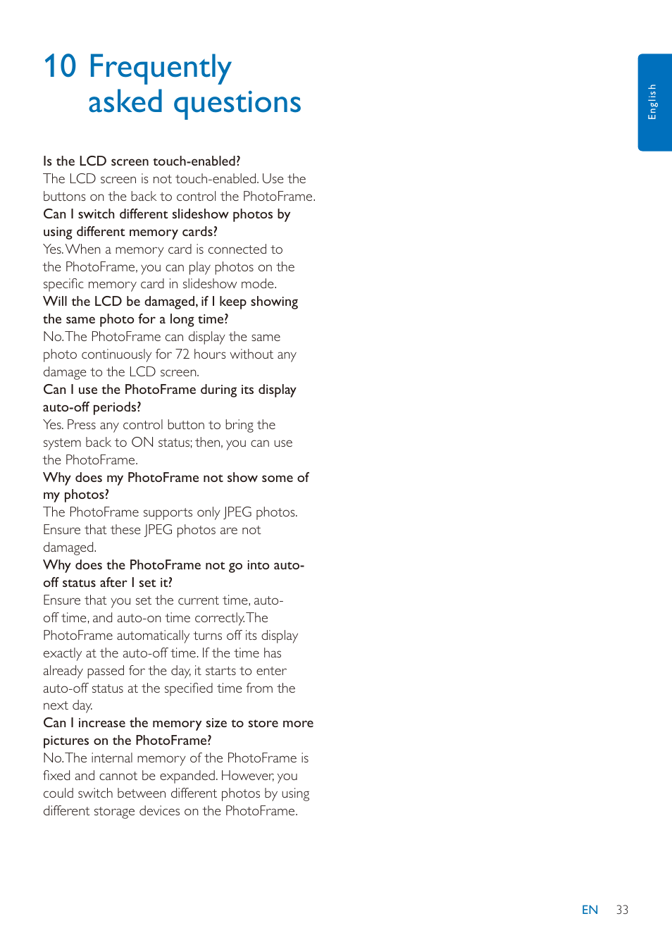 10 frequently asked questions | Philips SPF2027/93 User Manual | Page 34 / 36