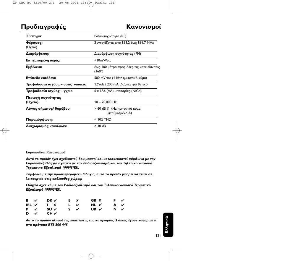 Philips FM CORDLESS SPEAKER BC8210 User Manual | Page 131 / 133