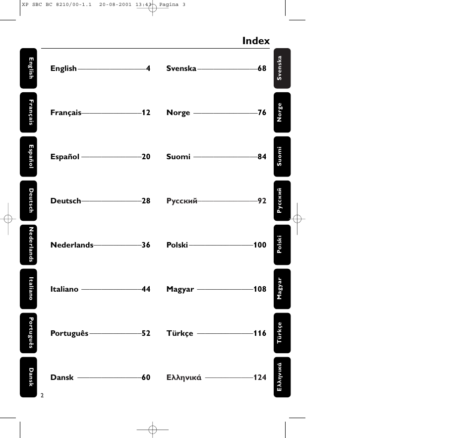 Index | Philips FM CORDLESS SPEAKER BC8210 User Manual | Page 2 / 133