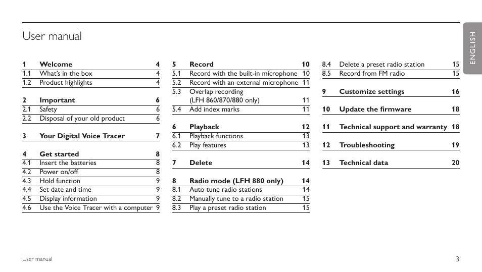 User manual | Philips LFH 660 User Manual | Page 3 / 22