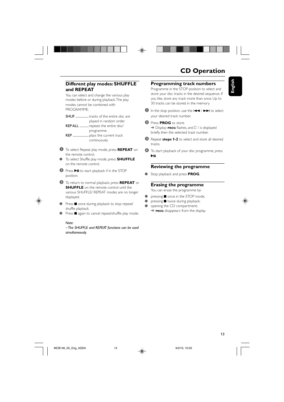 Cd operation | Philips MCB146 User Manual | Page 13 / 24