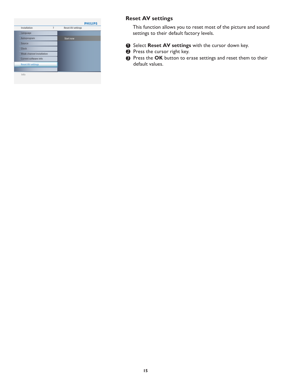 Reset av settings | Philips 19PFL5402D User Manual | Page 22 / 43