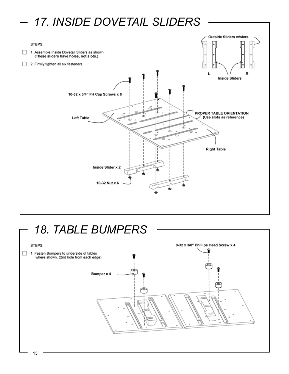 Inside dovetail sliders 18. table bumpers | Philips Jointmaker Pro Signature Series User Manual | Page 14 / 24