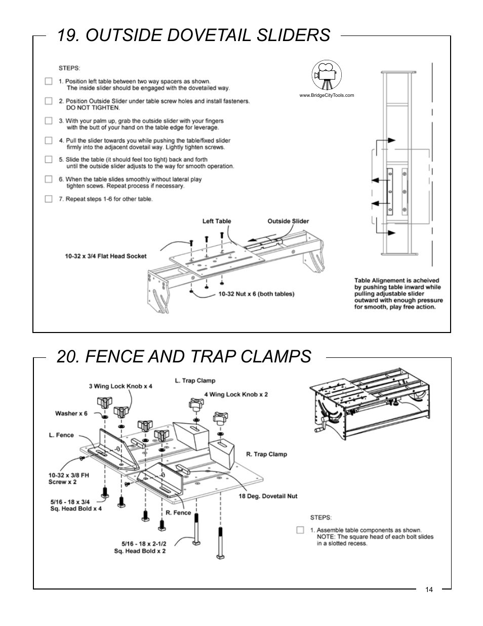 Outside dovetail sliders 20. fence and trap clamps | Philips Jointmaker Pro Signature Series User Manual | Page 15 / 24