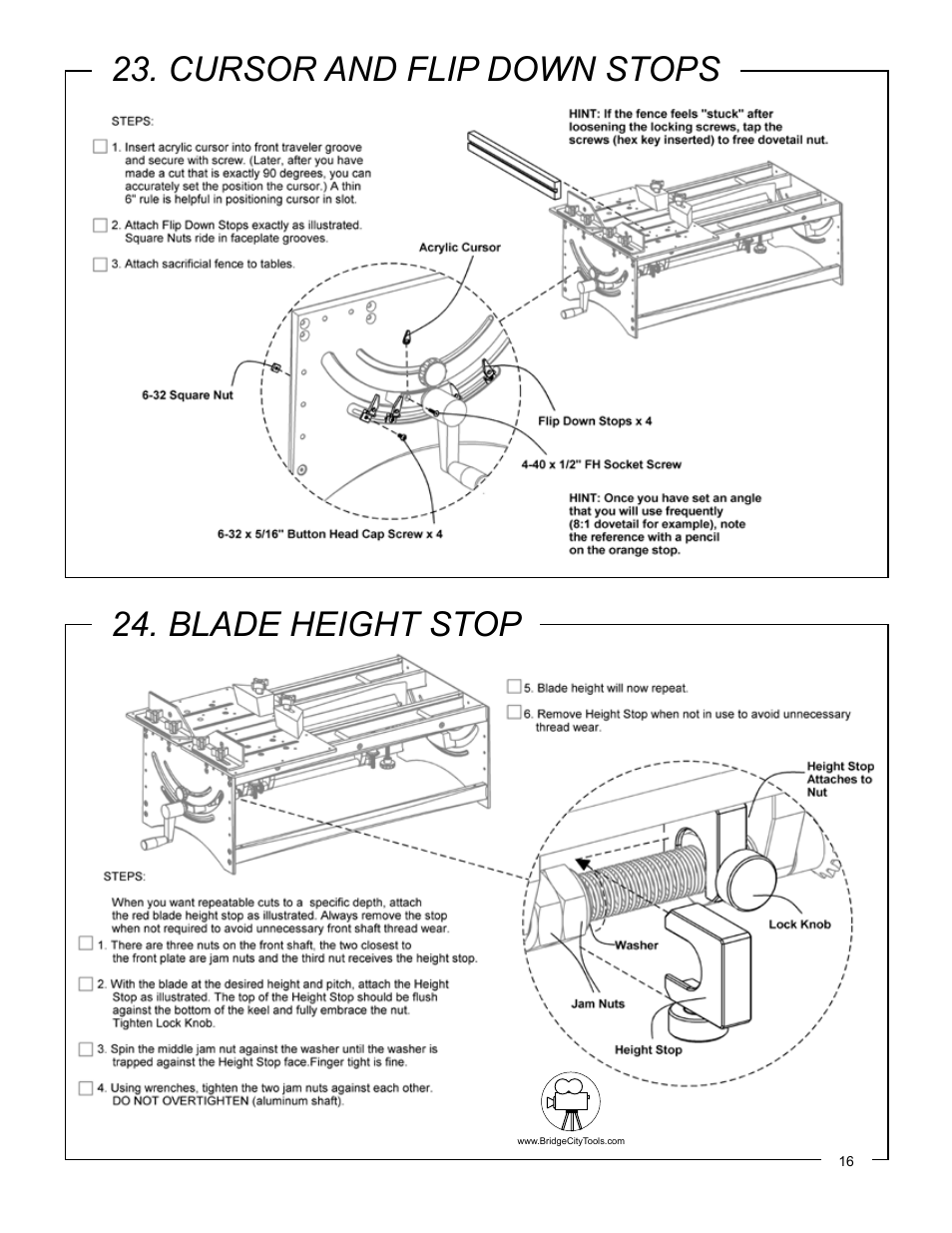 Blade height stop 23. cursor and flip down stops | Philips Jointmaker Pro Signature Series User Manual | Page 17 / 24