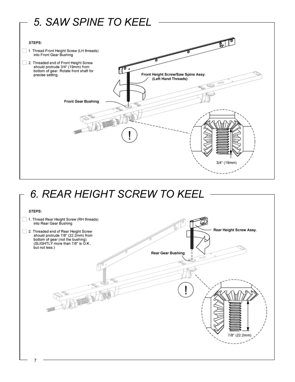 Saw spine to keel 6. rear height screw to keel | Philips Jointmaker Pro Signature Series User Manual | Page 8 / 24