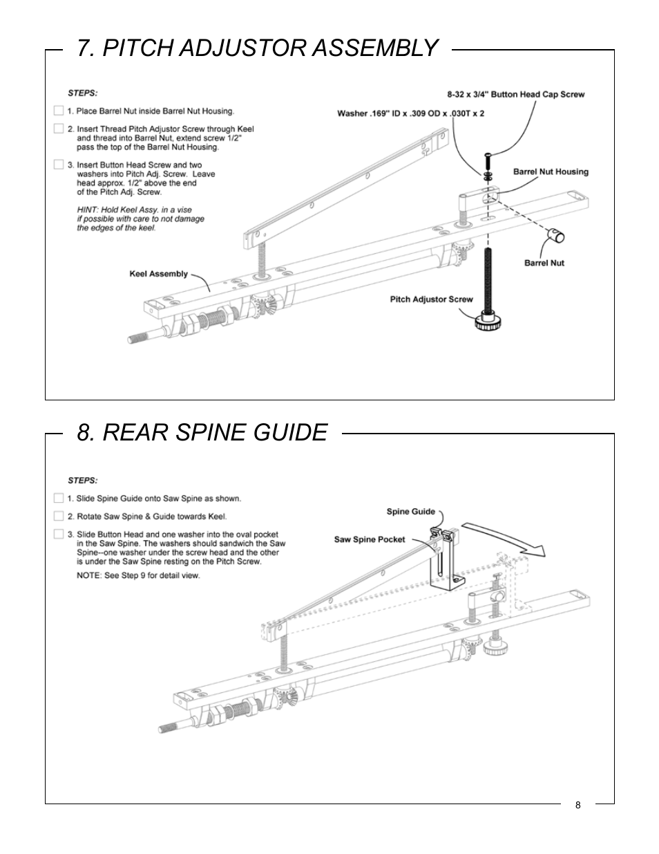 Pitch adjustor assembly 8. rear spine guide | Philips Jointmaker Pro Signature Series User Manual | Page 9 / 24