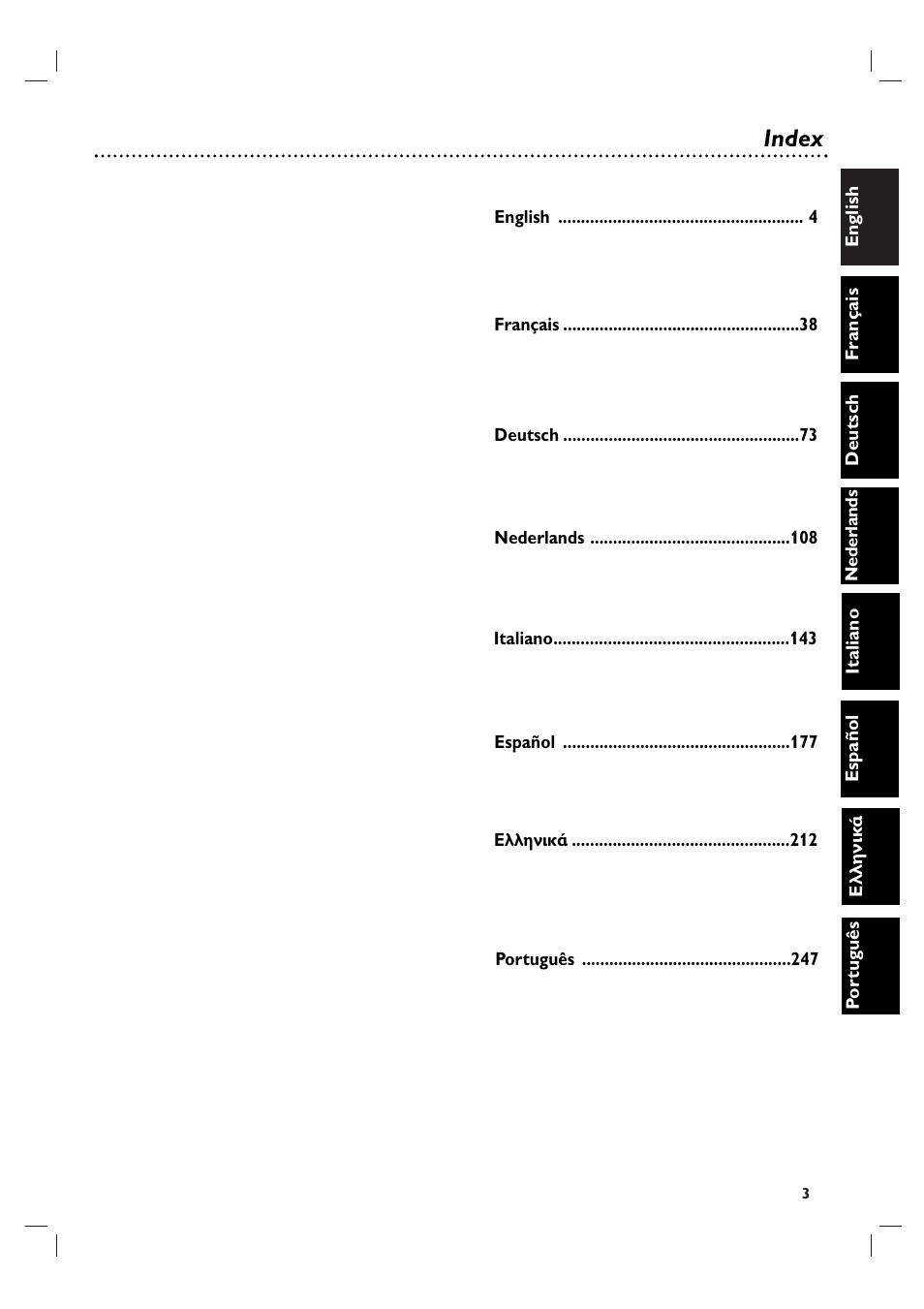 Index | Philips DVP3055V/01 User Manual | Page 3 / 37