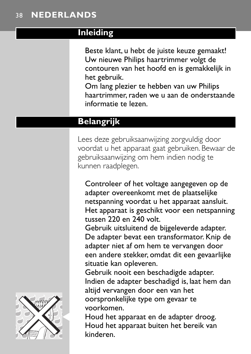 Nederlands 38 | Philips QC5040 User Manual | Page 38 / 112