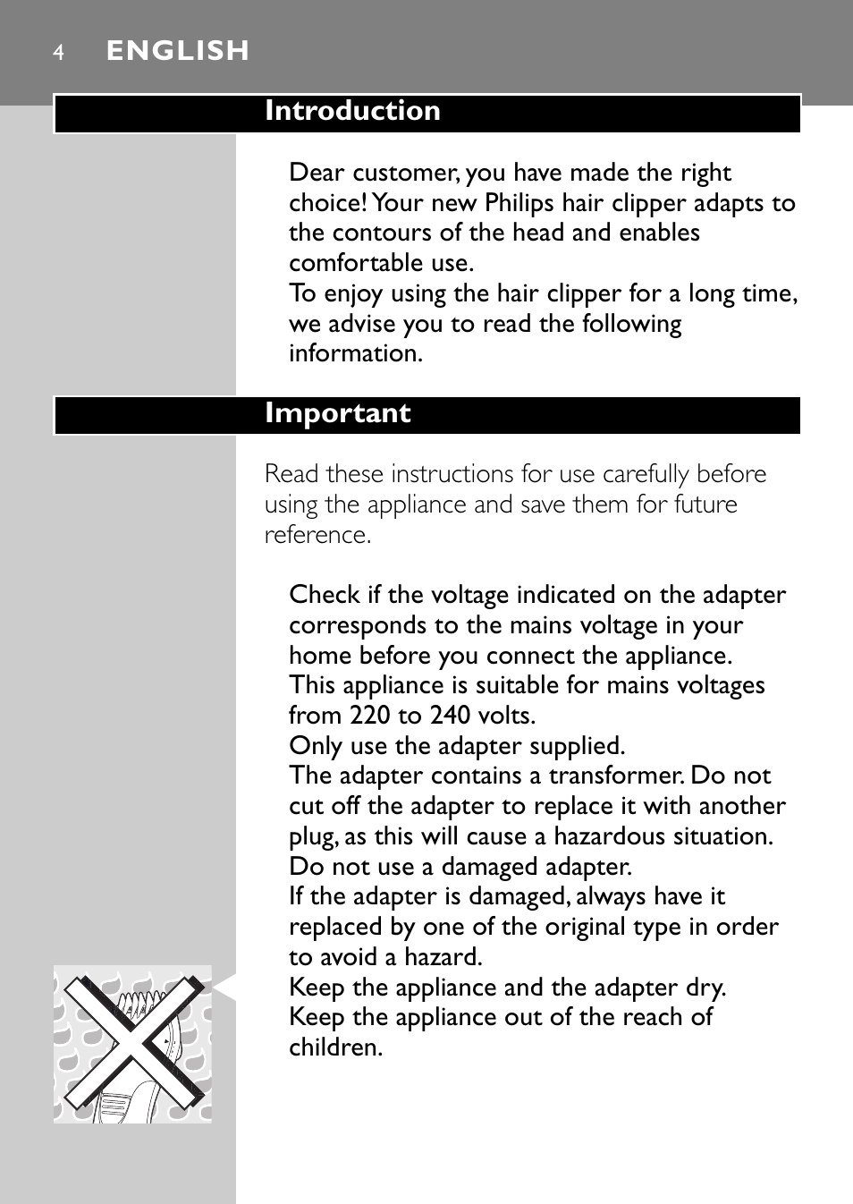 English 4 | Philips QC5040 User Manual | Page 4 / 112