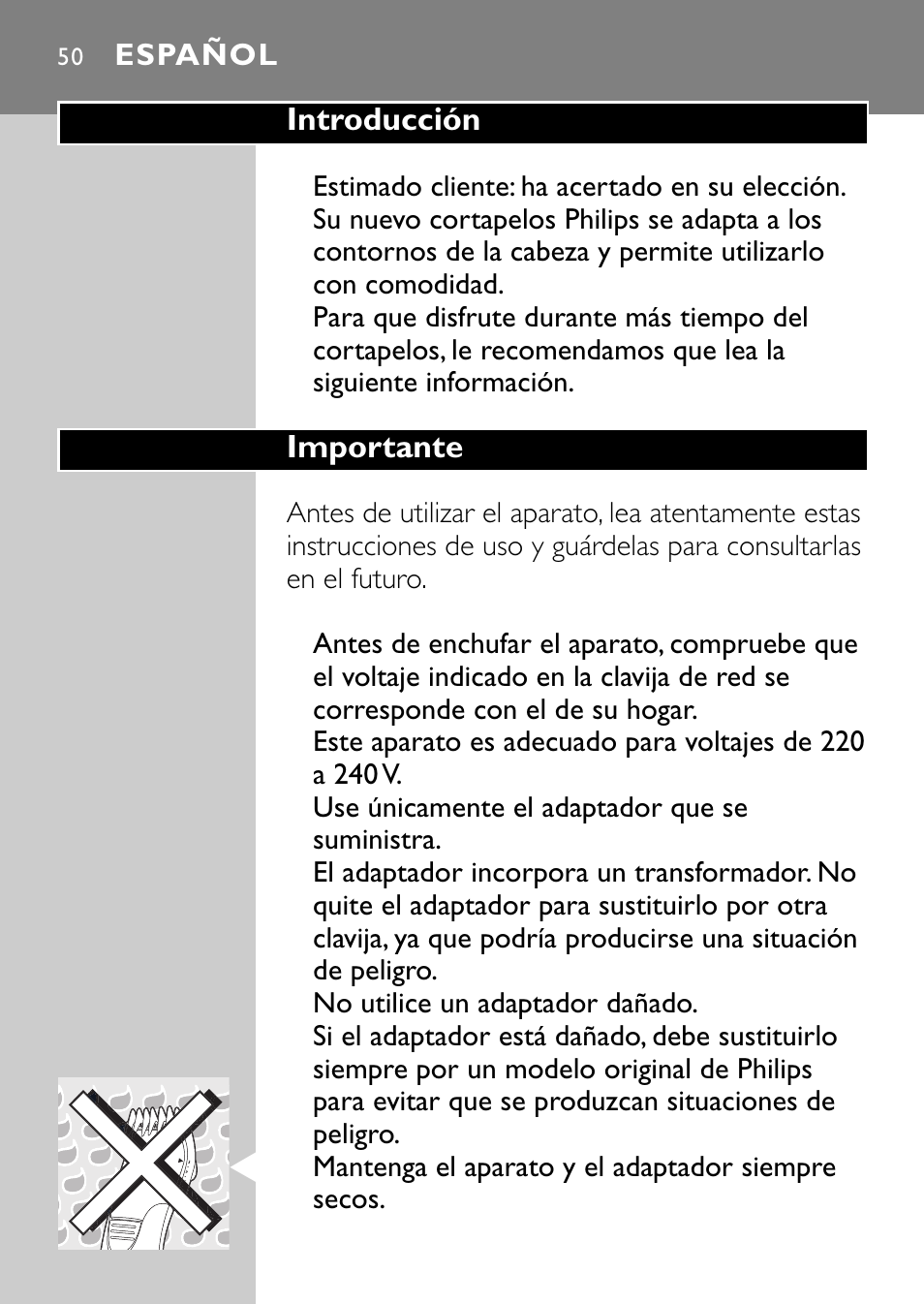 Español 50 | Philips QC5040 User Manual | Page 50 / 112