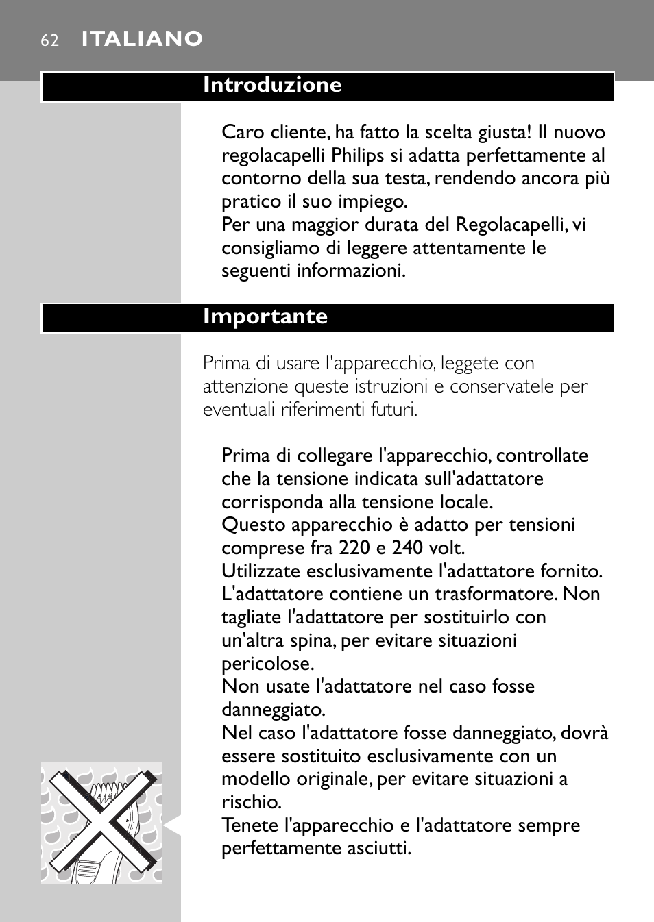 Italiano 62 | Philips QC5040 User Manual | Page 62 / 112