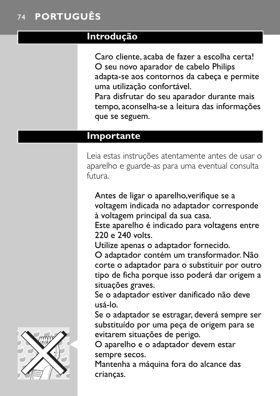 Português 74 | Philips QC5040 User Manual | Page 74 / 112