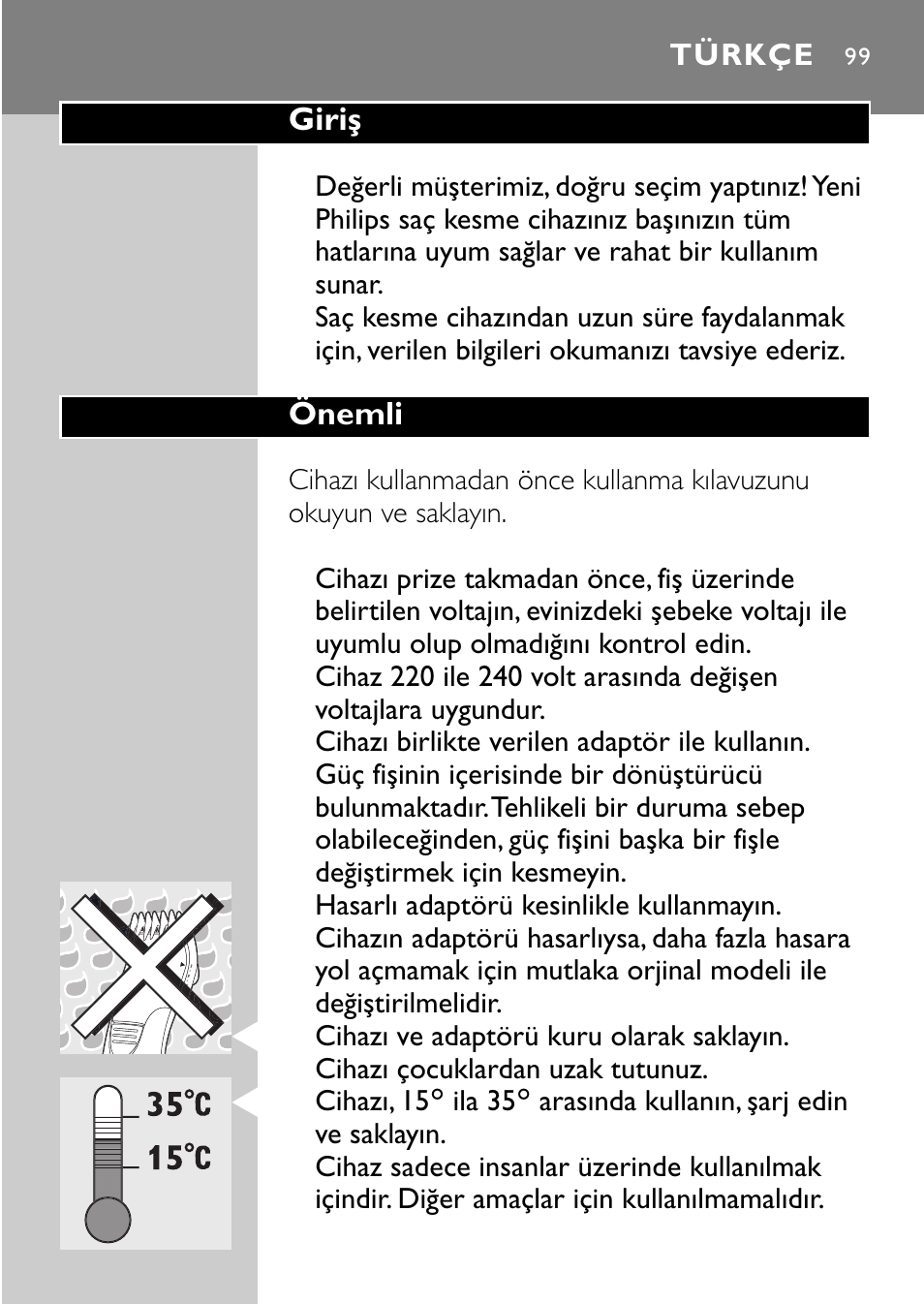Türkçe | Philips QC5040 User Manual | Page 99 / 112