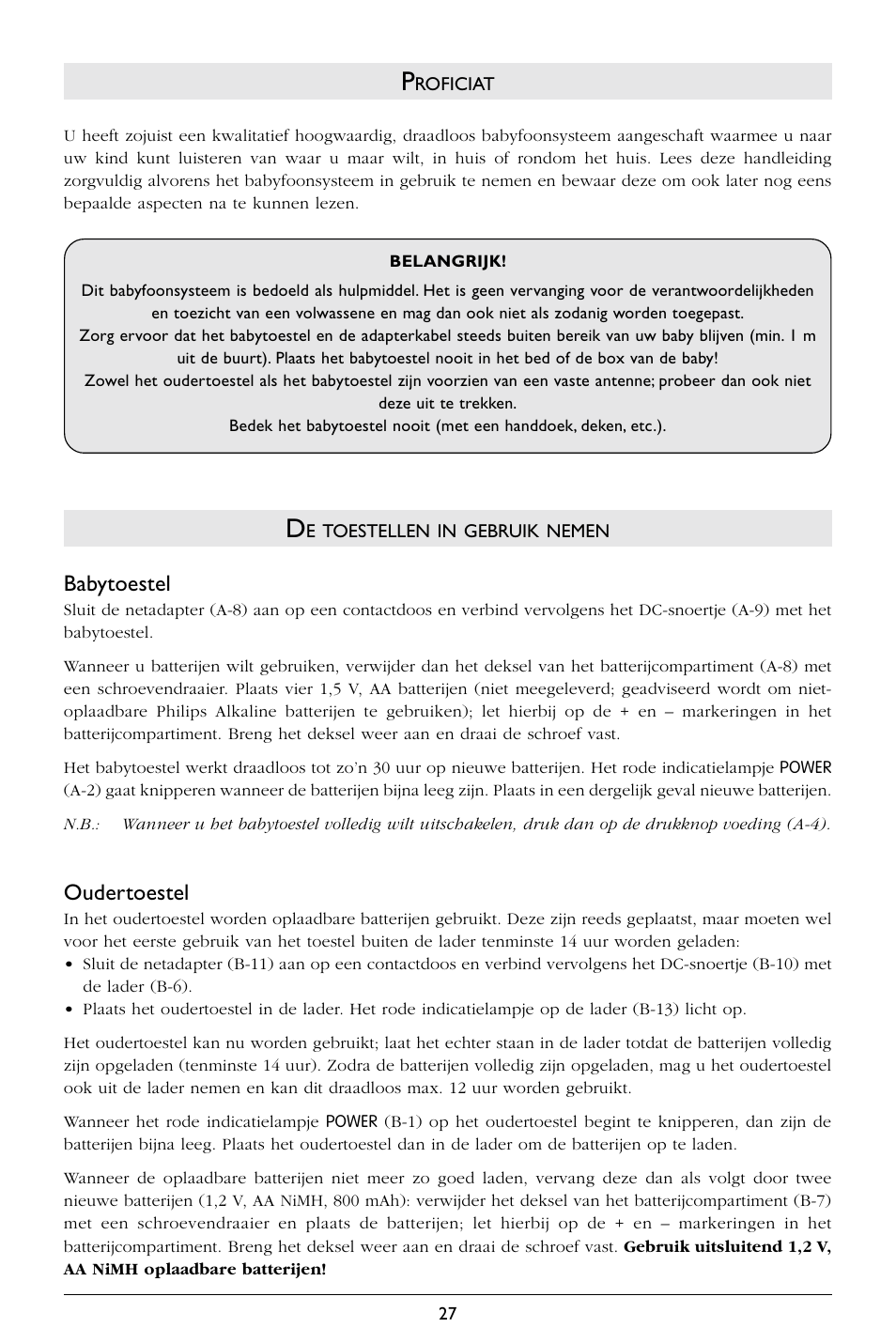 Babytoestel, Oudertoestel | Philips SBCSC365 User Manual | Page 28 / 75