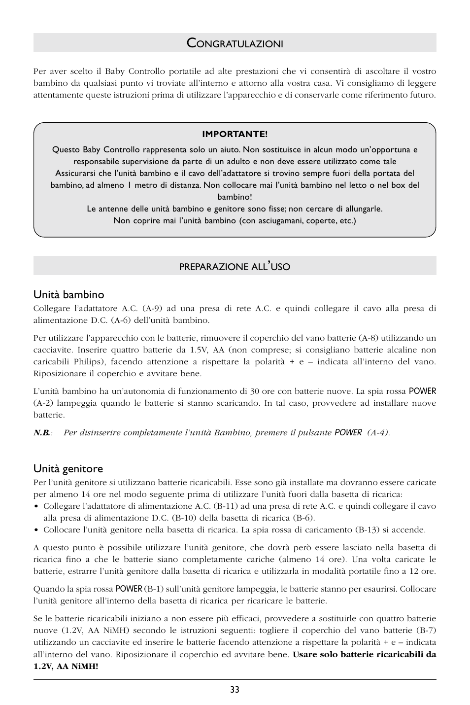 Unità bambino, Unità genitore | Philips SBCSC365 User Manual | Page 34 / 75