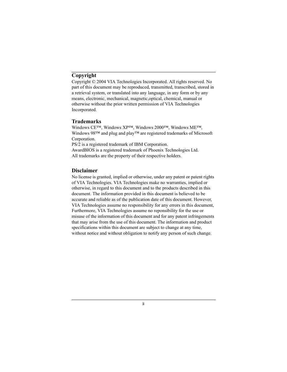 Philips Mini-ITX Mainboard EPIA-MII User Manual | Page 2 / 75